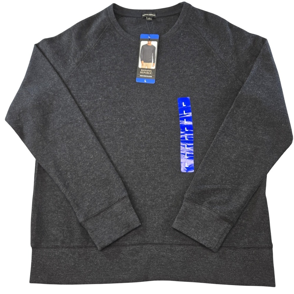 Banana Republic Sweater Mens L Gray Crew Pullover‎ Waffle-Knit Lightweight